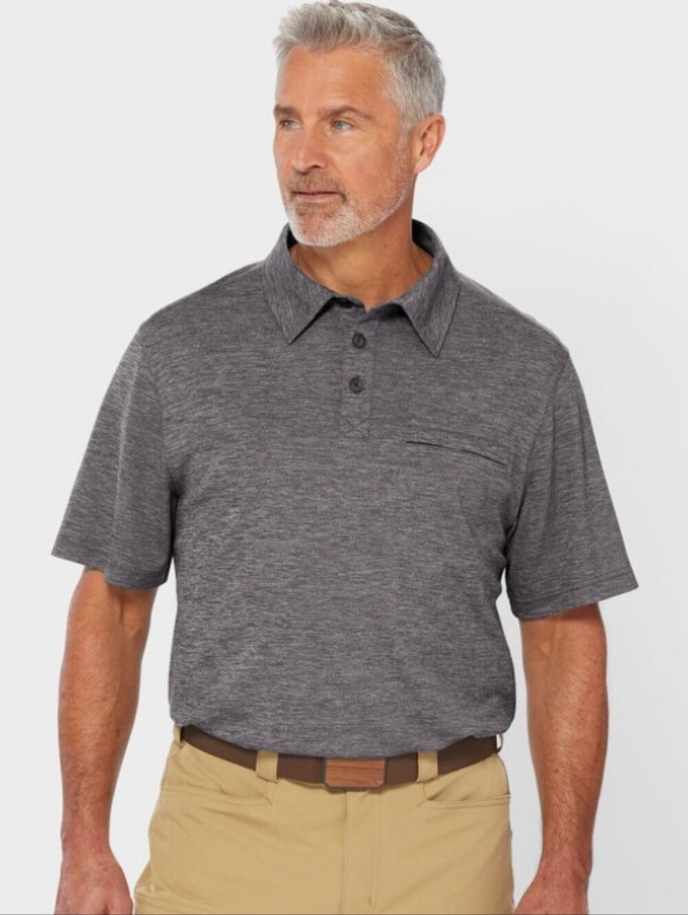 Duluth Trading Co Gray Heather Polo Cooling Shirt Relaxed Fit Men's Size Large